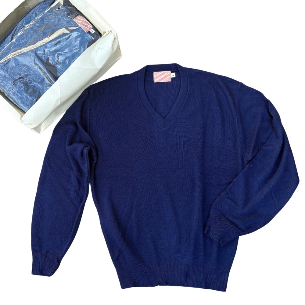 Lot 6 Springfoot V-Neck Sweaters L Navy Deadstock Vintage 70s 80s NOS In Case